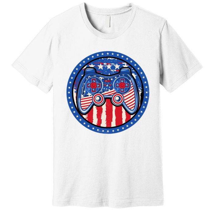 Gamer 4th of July American Flag Video Game Controller Premium T-Shirt