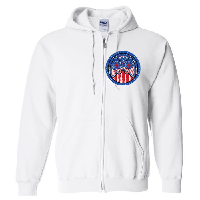 Gamer 4th of July American Flag Video Game Controller Full Zip Hoodie