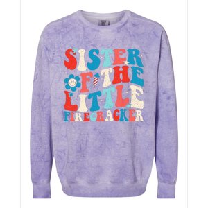 Groovy 4th Of July Birthday Sister Of The Little Firecracker Colorblast Crewneck Sweatshirt