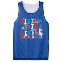 Groovy 4th Of July Birthday Sister Of The Little Firecracker Mesh Reversible Basketball Jersey Tank