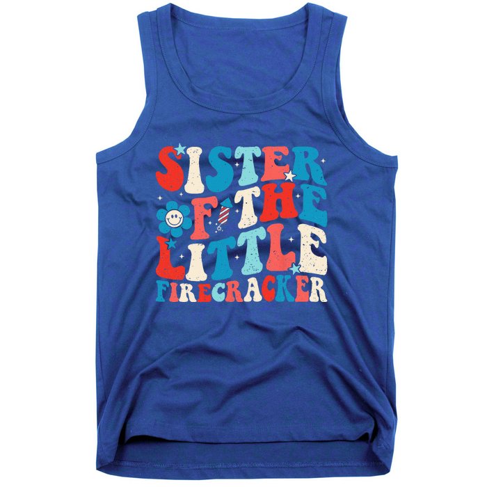 Groovy 4th Of July Birthday Sister Of The Little Firecracker Tank Top