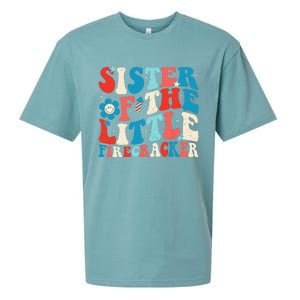 Groovy 4th Of July Birthday Sister Of The Little Firecracker Sueded Cloud Jersey T-Shirt