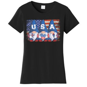 Gnomes 4th Of July Patriotic Gnome Usa Flag Independence Day Women's T-Shirt