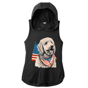 Goldendoodle 4th Of July Patriotic Golden Doodle Dog Ladies PosiCharge Tri-Blend Wicking Draft Hoodie Tank