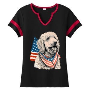 Goldendoodle 4th Of July Patriotic Golden Doodle Dog Ladies Halftime Notch Neck Tee