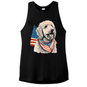 Goldendoodle 4th Of July Patriotic Golden Doodle Dog Ladies PosiCharge Tri-Blend Wicking Tank