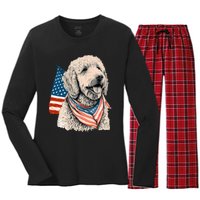 Goldendoodle 4th Of July Patriotic Golden Doodle Dog Women's Long Sleeve Flannel Pajama Set 