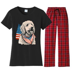 Goldendoodle 4th Of July Patriotic Golden Doodle Dog Women's Flannel Pajama Set