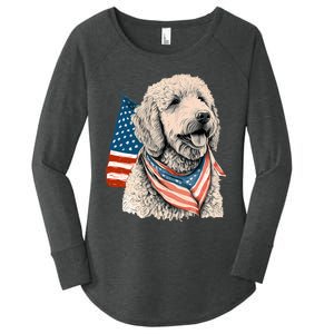 Goldendoodle 4th Of July Patriotic Golden Doodle Dog Women's Perfect Tri Tunic Long Sleeve Shirt