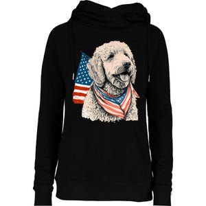 Goldendoodle 4th Of July Patriotic Golden Doodle Dog Womens Funnel Neck Pullover Hood