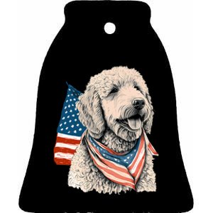 Goldendoodle 4th Of July Patriotic Golden Doodle Dog Ceramic Bell Ornament