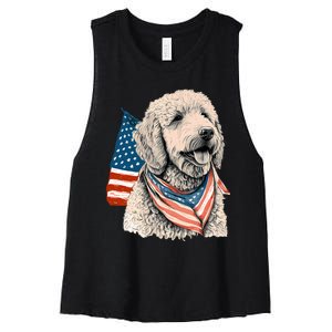 Goldendoodle 4th Of July Patriotic Golden Doodle Dog Women's Racerback Cropped Tank