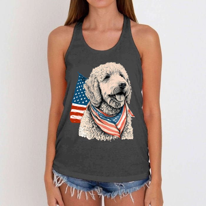 Goldendoodle 4th Of July Patriotic Golden Doodle Dog Women's Knotted Racerback Tank