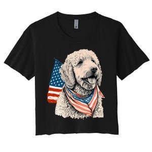 Goldendoodle 4th Of July Patriotic Golden Doodle Dog Women's Crop Top Tee