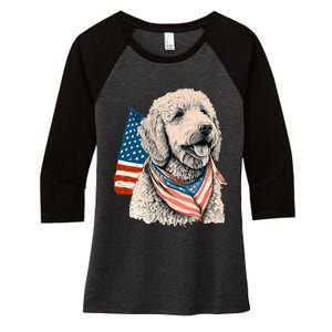 Goldendoodle 4th Of July Patriotic Golden Doodle Dog Women's Tri-Blend 3/4-Sleeve Raglan Shirt