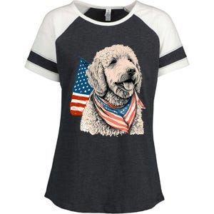 Goldendoodle 4th Of July Patriotic Golden Doodle Dog Enza Ladies Jersey Colorblock Tee