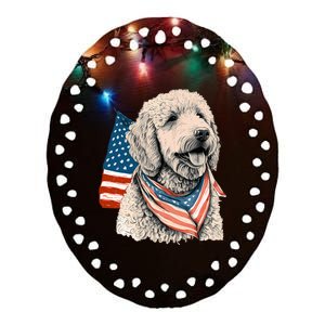 Goldendoodle 4th Of July Patriotic Golden Doodle Dog Ceramic Oval Ornament