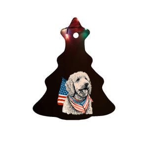 Goldendoodle 4th Of July Patriotic Golden Doodle Dog Ceramic Tree Ornament