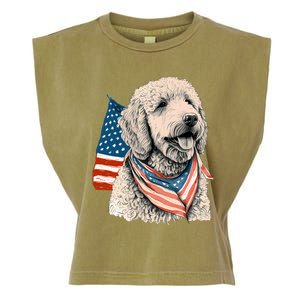 Goldendoodle 4th Of July Patriotic Golden Doodle Dog Garment-Dyed Women's Muscle Tee