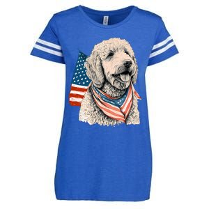 Goldendoodle 4th Of July Patriotic Golden Doodle Dog Enza Ladies Jersey Football T-Shirt