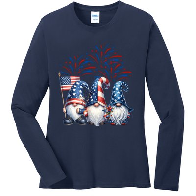 Gnomes 4th Of July Usa Independence Day Gift Ladies Long Sleeve Shirt