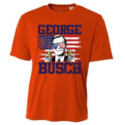 George 43rd President Drinking Beer Party Usa Flag July 4th Cooling Performance Crew T-Shirt