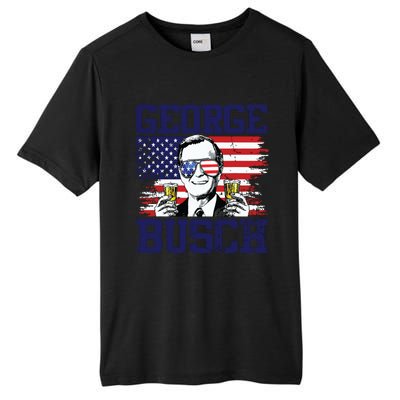 George 43rd President Drinking Beer Party Usa Flag July 4th Tall Fusion ChromaSoft Performance T-Shirt