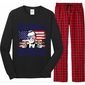 George 43rd President Drinking Beer Party Usa Flag July 4th Long Sleeve Pajama Set