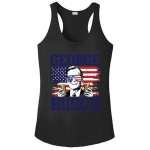 George 43rd President Drinking Beer Party Usa Flag July 4th Ladies PosiCharge Competitor Racerback Tank