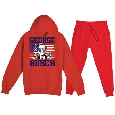 George 43rd President Drinking Beer Party Usa Flag July 4th Premium Hooded Sweatsuit Set