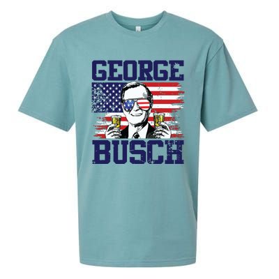 George 43rd President Drinking Beer Party Usa Flag July 4th Sueded Cloud Jersey T-Shirt