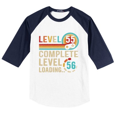 Gamer 55th Birthday Level 55 Complete Level 56 Loading Gift Baseball Sleeve Shirt