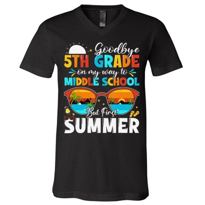 Goodbye 5th Grade Graduation To Middle School Hello Summer V-Neck T-Shirt