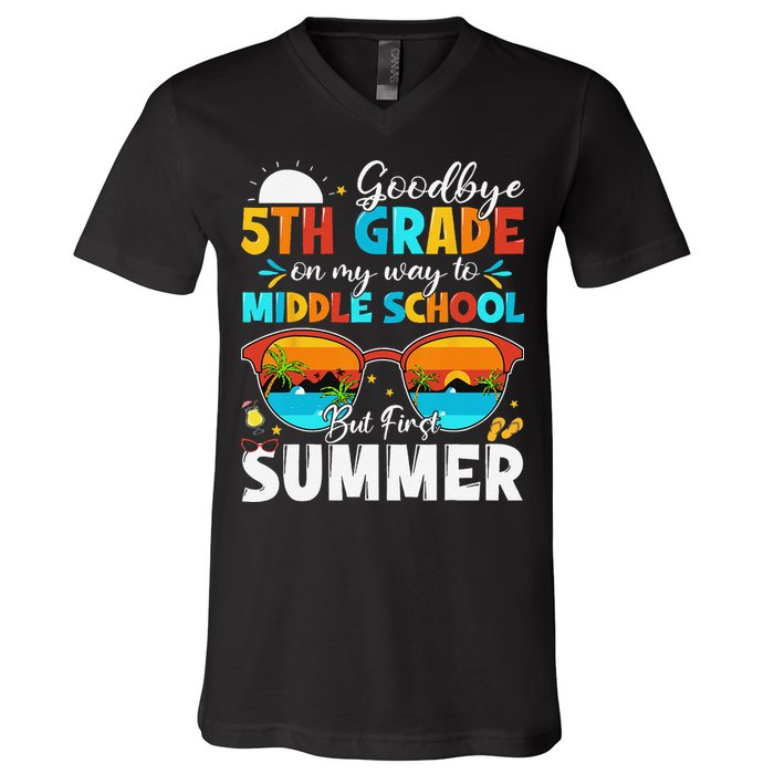 Goodbye 5th Grade Graduation To Middle School Hello Summer V-Neck T-Shirt