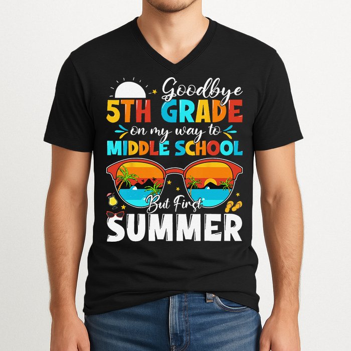 Goodbye 5th Grade Graduation To Middle School Hello Summer V-Neck T-Shirt