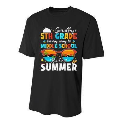 Goodbye 5th Grade Graduation To Middle School Hello Summer Youth Performance Sprint T-Shirt