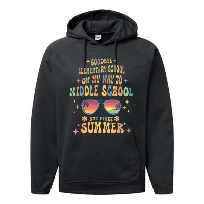 Goodbye 5th Grade Graduation To 6th Grade Hello Summer Performance Fleece Hoodie