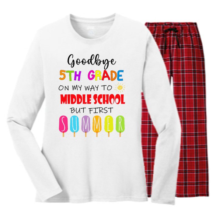 Goodbye 5th Grade Graduation To Middle school Hello Summer Women's Long Sleeve Flannel Pajama Set 