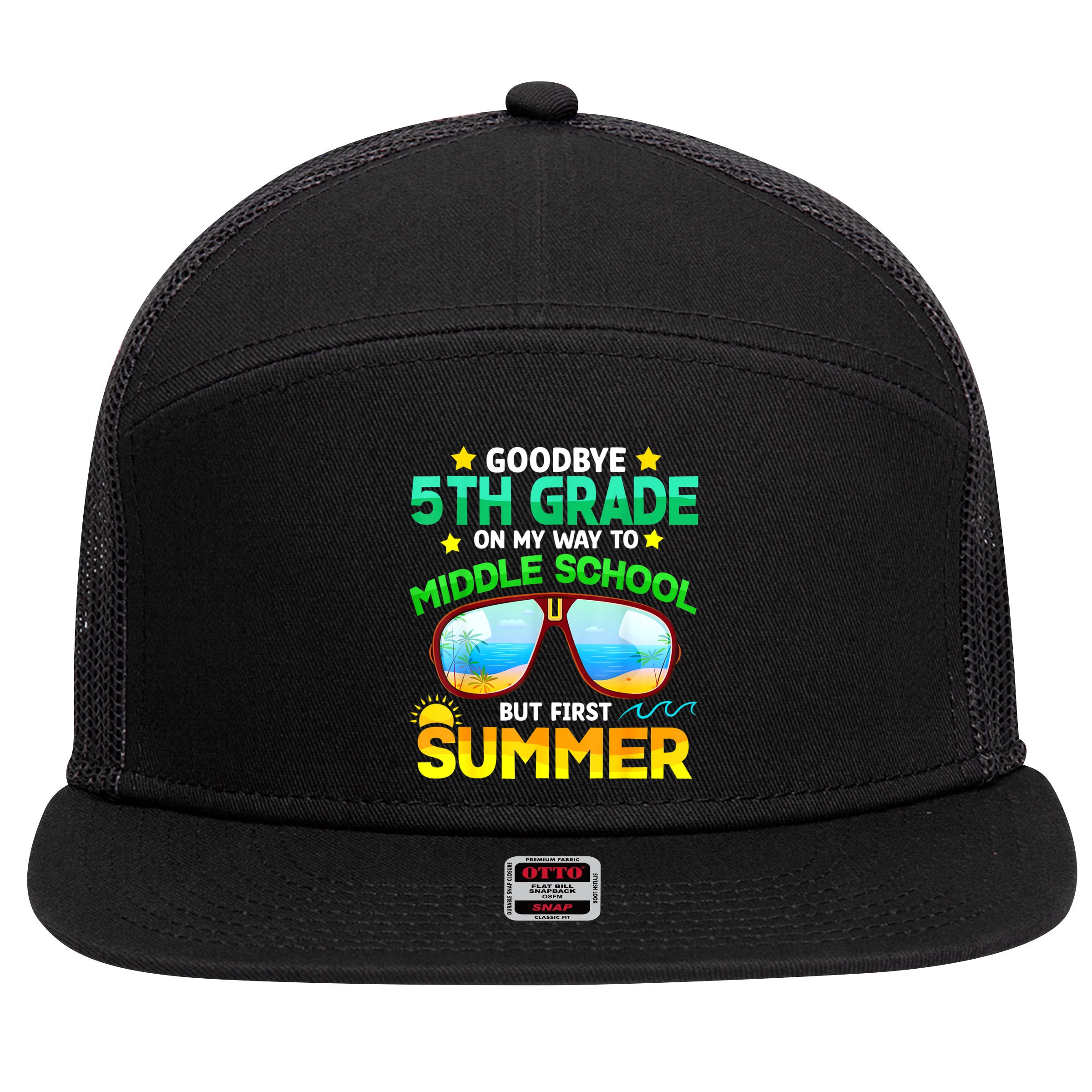 Goodbye 5th Grade Graduation To 6th Grade Hello Summer 7 Panel Mesh Trucker Snapback Hat