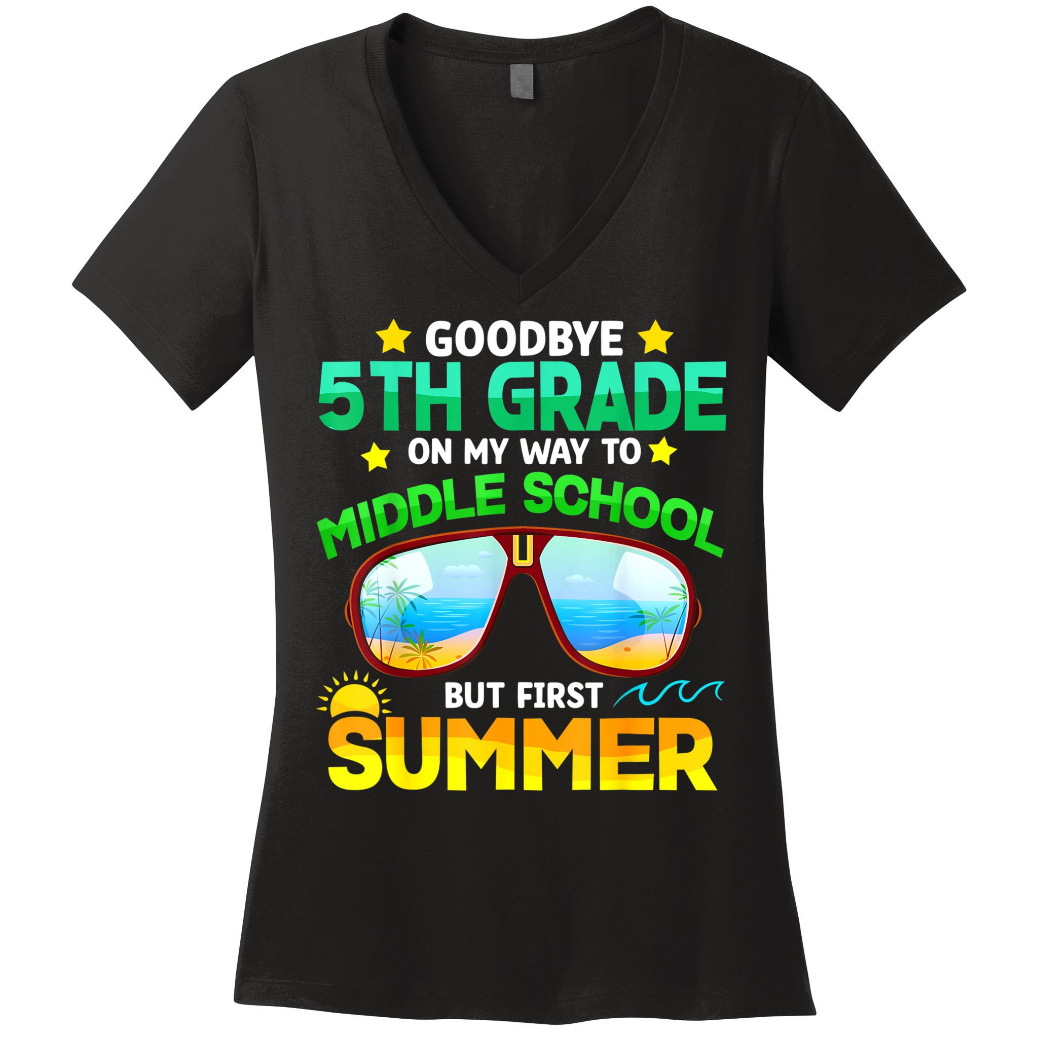 Goodbye 5th Grade Graduation To 6th Grade Hello Summer Women's V-Neck T-Shirt