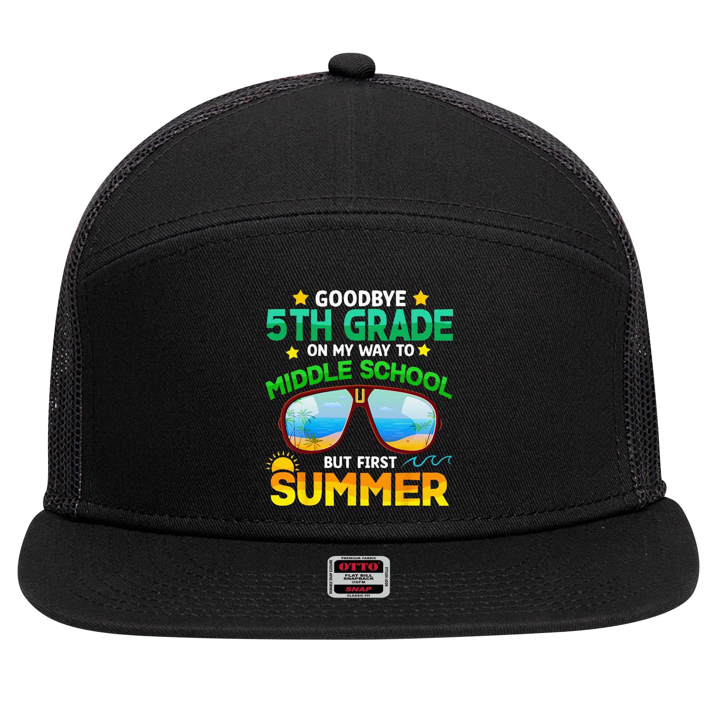 Goodbye 5th Grade Graduation To 6th Grade Hello Summer 7 Panel Mesh Trucker Snapback Hat