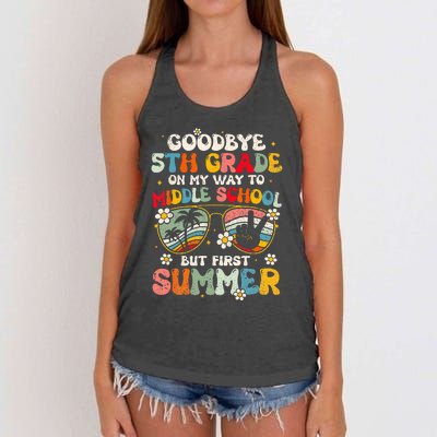 Goodbye 5th Grade Graduation To Middle school Hello Summer Women's Knotted Racerback Tank