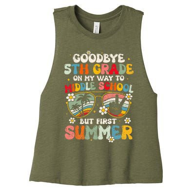 Goodbye 5th Grade Graduation To Middle school Hello Summer Women's Racerback Cropped Tank