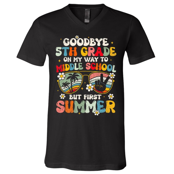 Goodbye 5th Grade Graduation To Middle school Hello Summer V-Neck T-Shirt