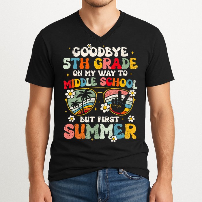 Goodbye 5th Grade Graduation To Middle school Hello Summer V-Neck T-Shirt