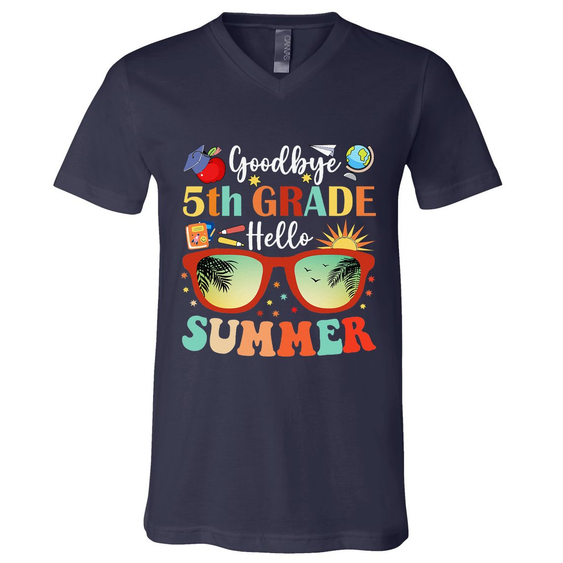 Goodbye 5th Grade Hello Summer Fifth Grade Student Teacher V-Neck T-Shirt
