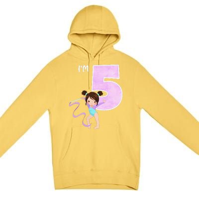 Girl's 5 Year Old Gymnast 5th Birthday Party Gymnastics Premium Pullover Hoodie