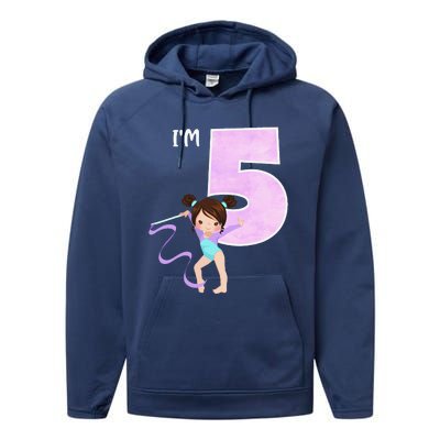 Girl's 5 Year Old Gymnast 5th Birthday Party Gymnastics Performance Fleece Hoodie