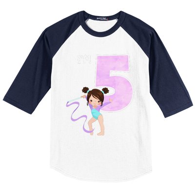 Girl's 5 Year Old Gymnast 5th Birthday Party Gymnastics Baseball Sleeve Shirt