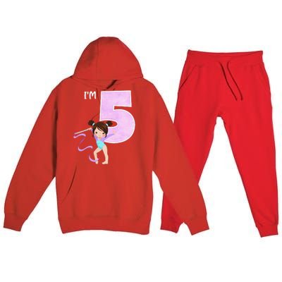 Girl's 5 Year Old Gymnast 5th Birthday Party Gymnastics Premium Hooded Sweatsuit Set